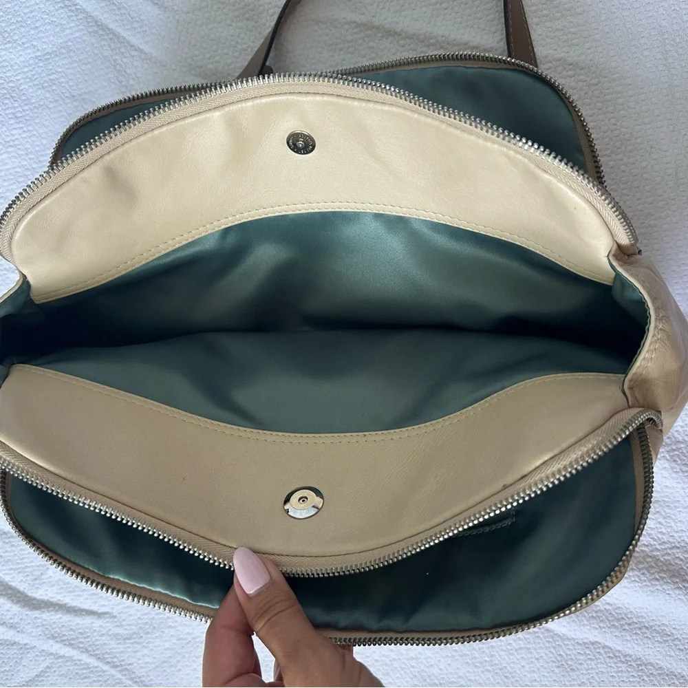 Coach Penelope Ivory Metallic Leather Satchel Tan Trim Shoulder Bag Purse F16529 - Picture 7 of 12